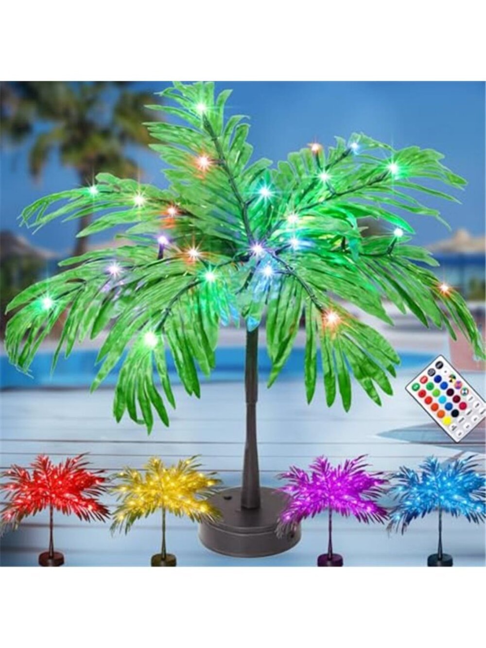 LED Lighted Palm Tree Color Changing Tropical Table Decor Remote USB Battery